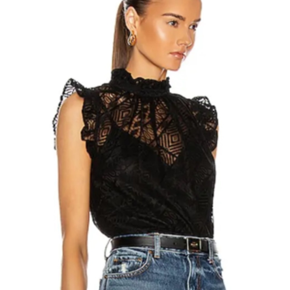 Frame Sleeveless Ruffle Top - Noir Black